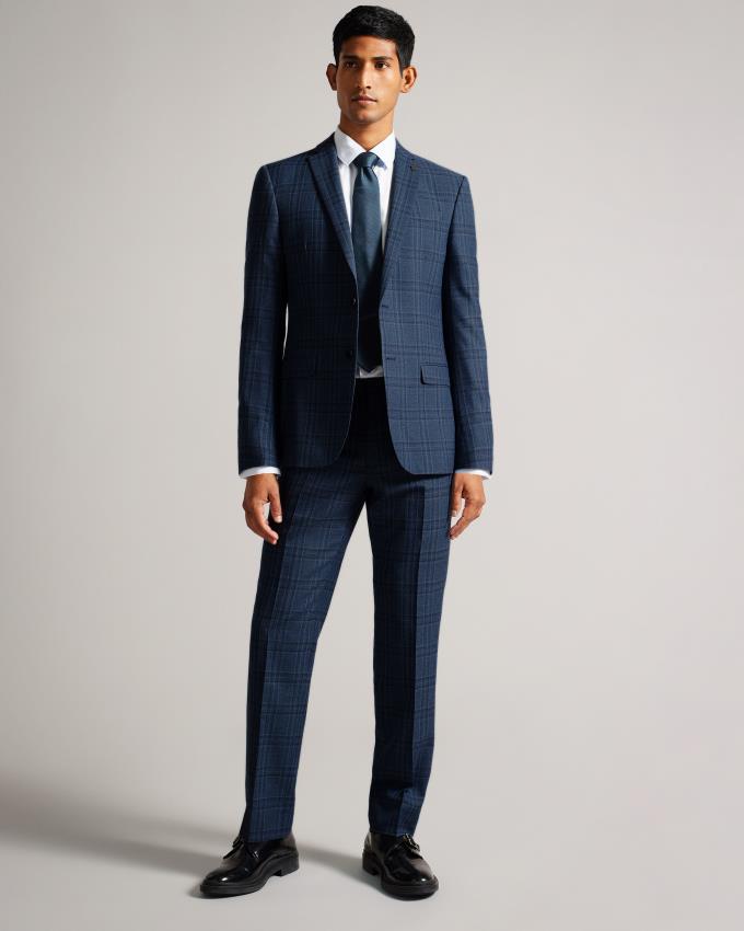 Veste Ted Baker Wool Blend Slim Check Suit Bleu Homme | GEK-86803560